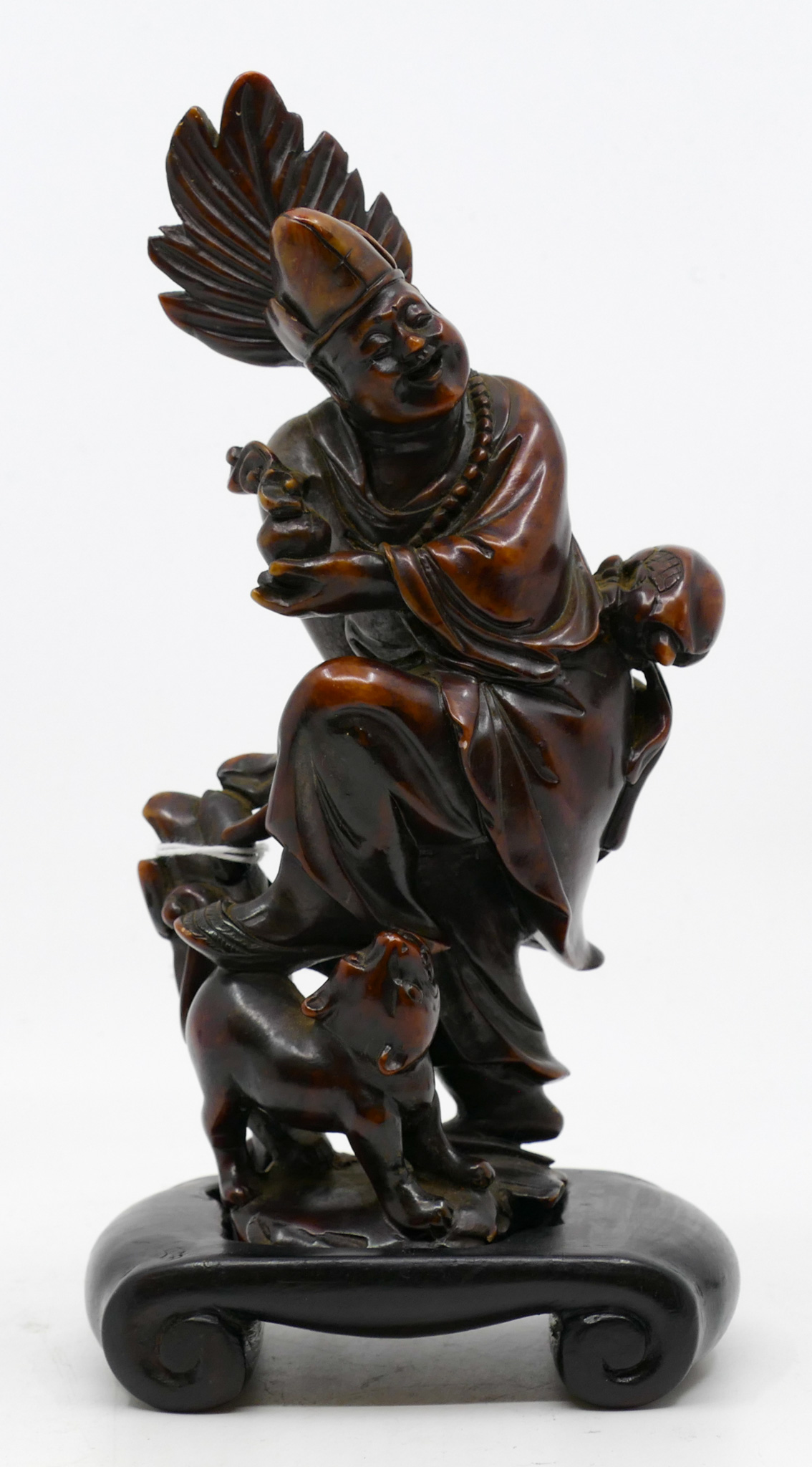 Old Chinese Deity with Cat Soapstone