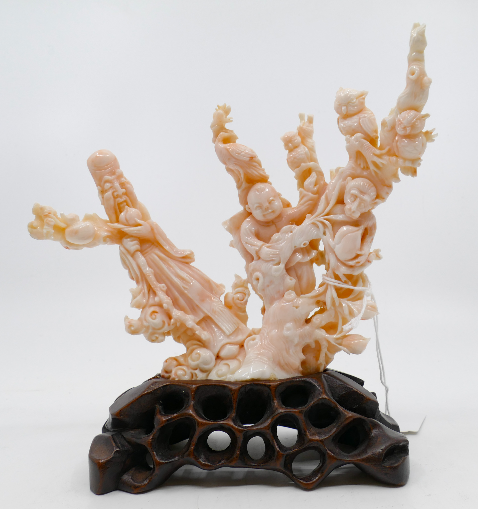 Chinese Carved Pink Coral Figure