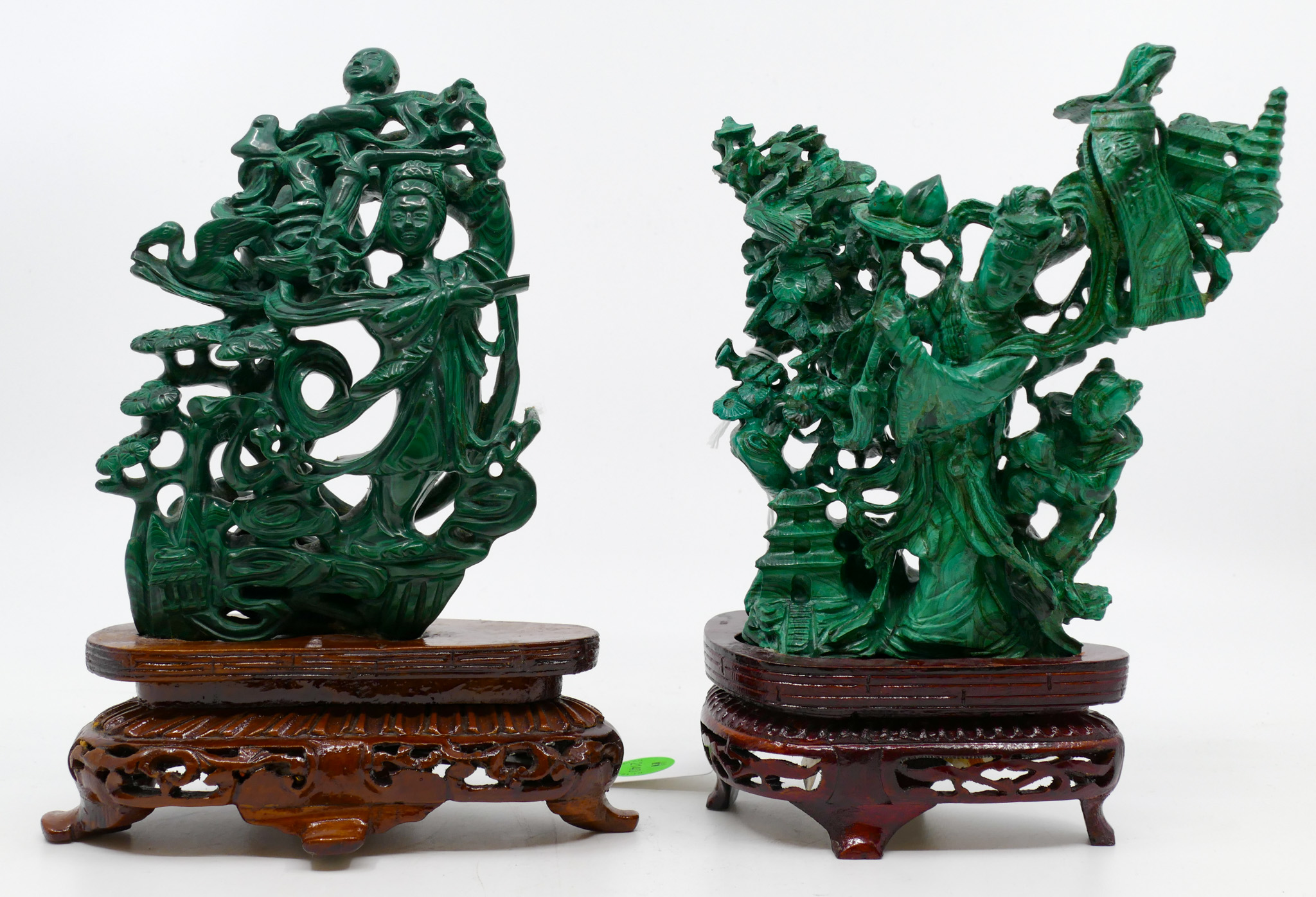 2pc Chinese Carved Malachite Stone