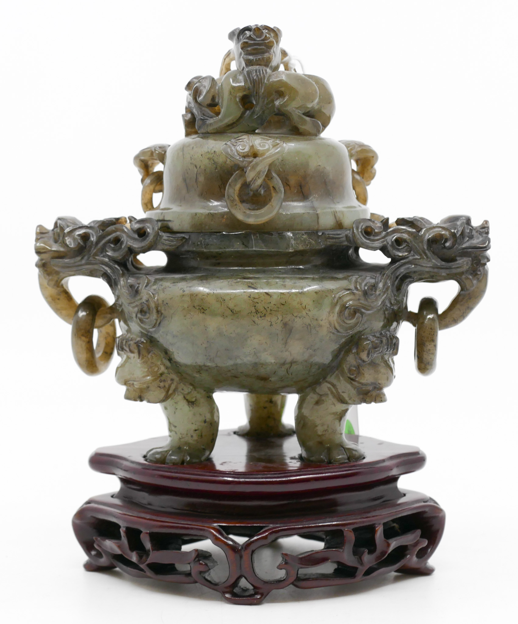 Chinese Carved Jade Foo Lion Handled 368794