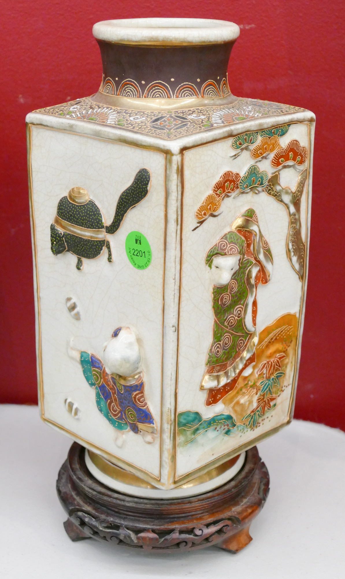 Japanese Satsuma Cong Vase on Stand