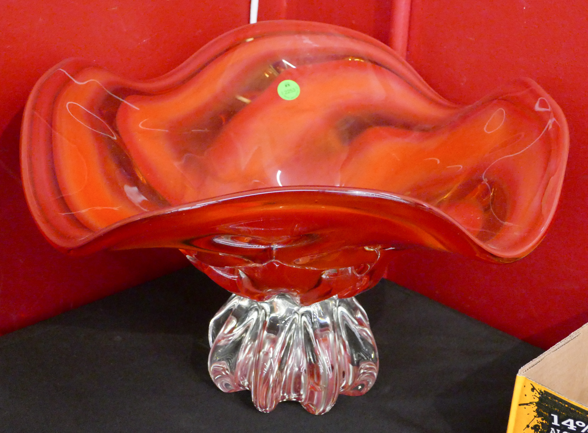 Modern Art Glass Red Pedestal Centerbowl