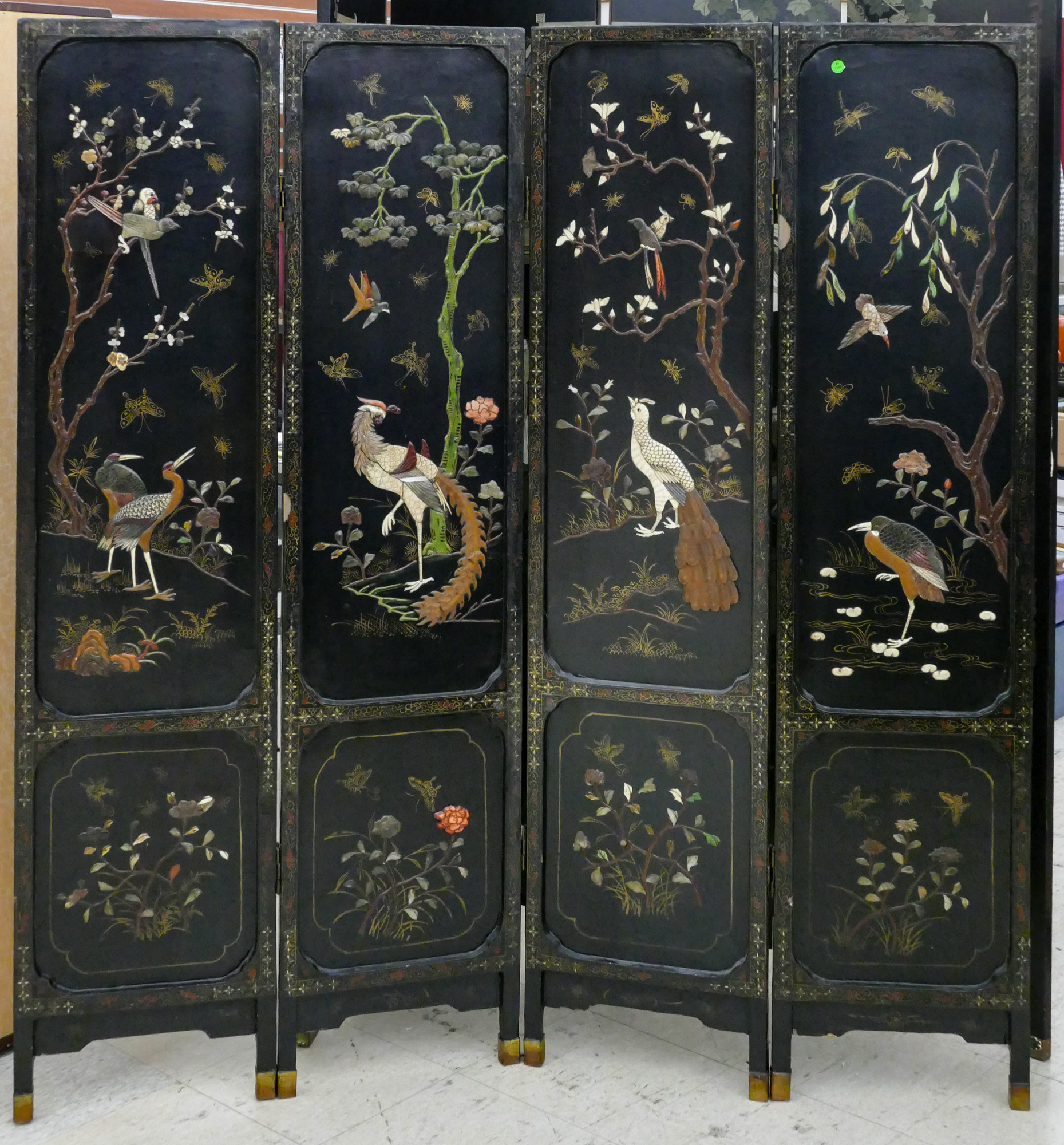 Antique Chinese 4 Panel Applique 368831