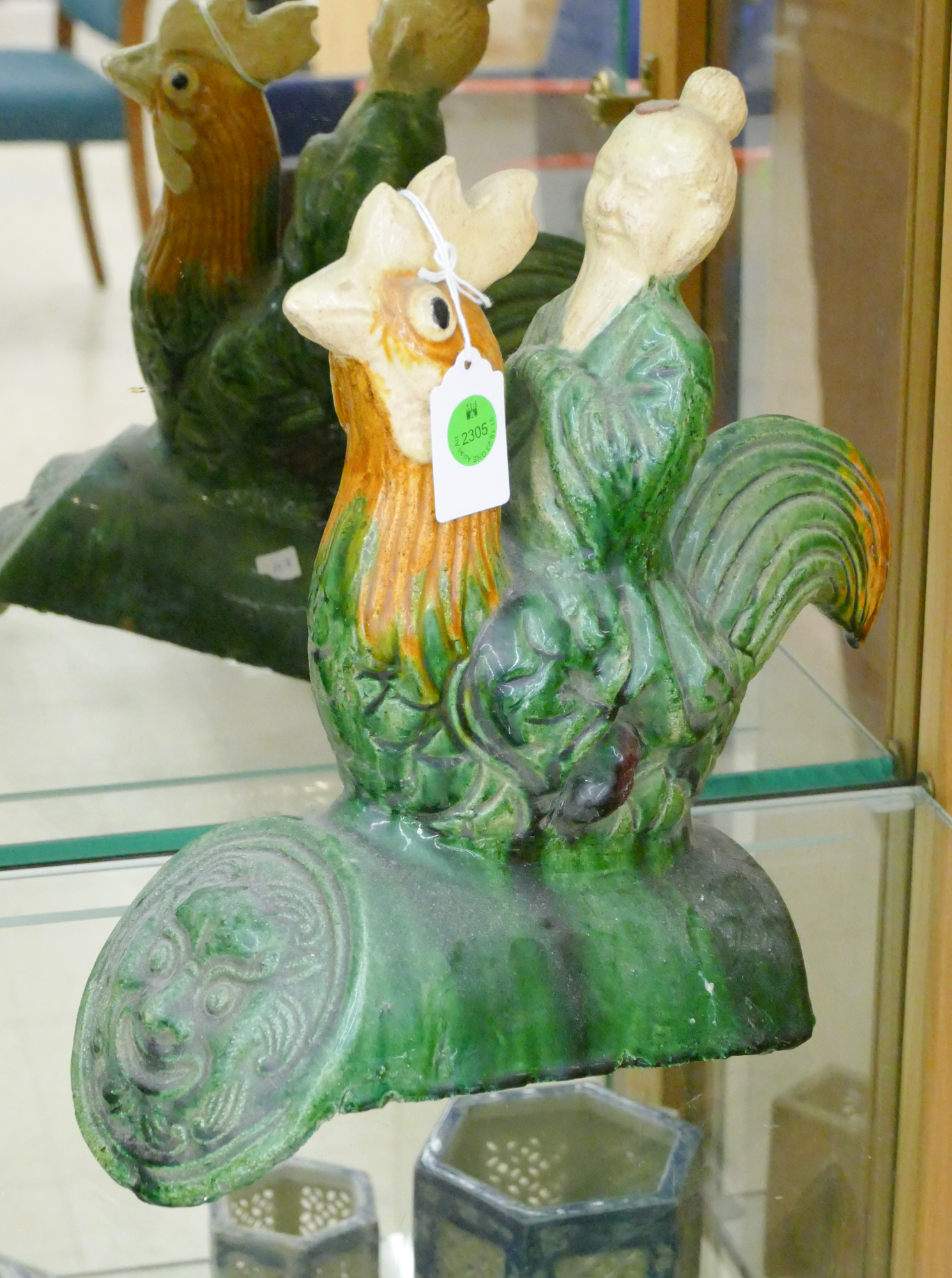Old Chinese Sancai Rooster Roof Tile