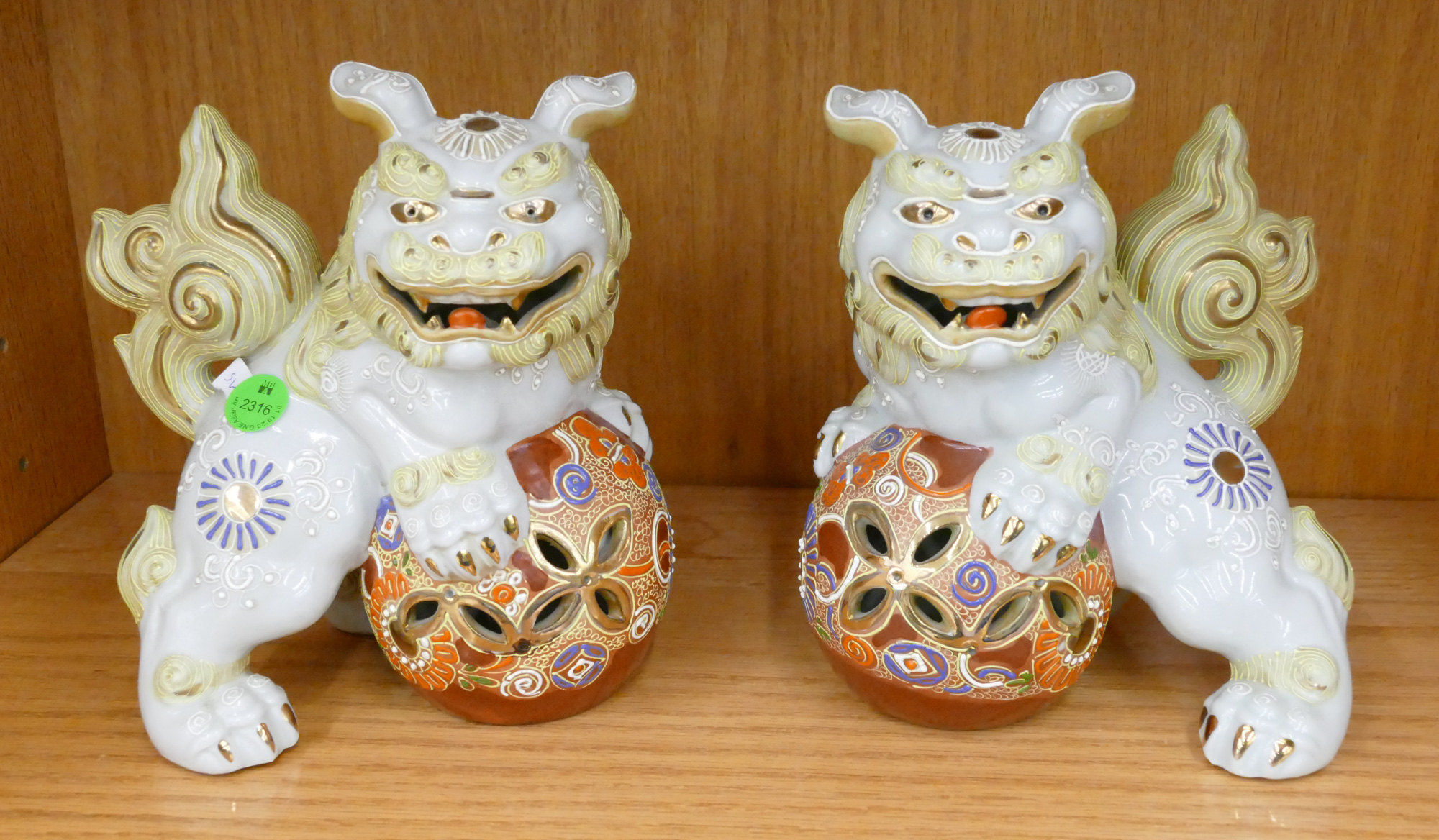 Pair Japanese Kutani Porcelain Foo Dogs