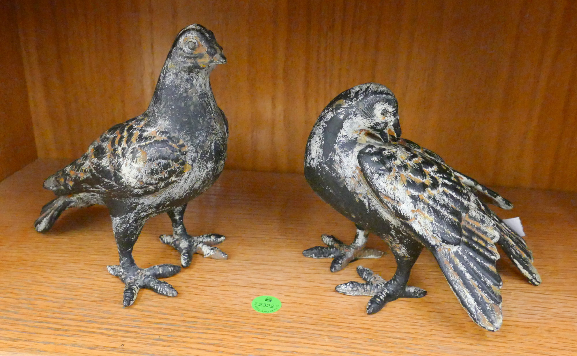 Pair Japanese Cast Iron Bird Figures