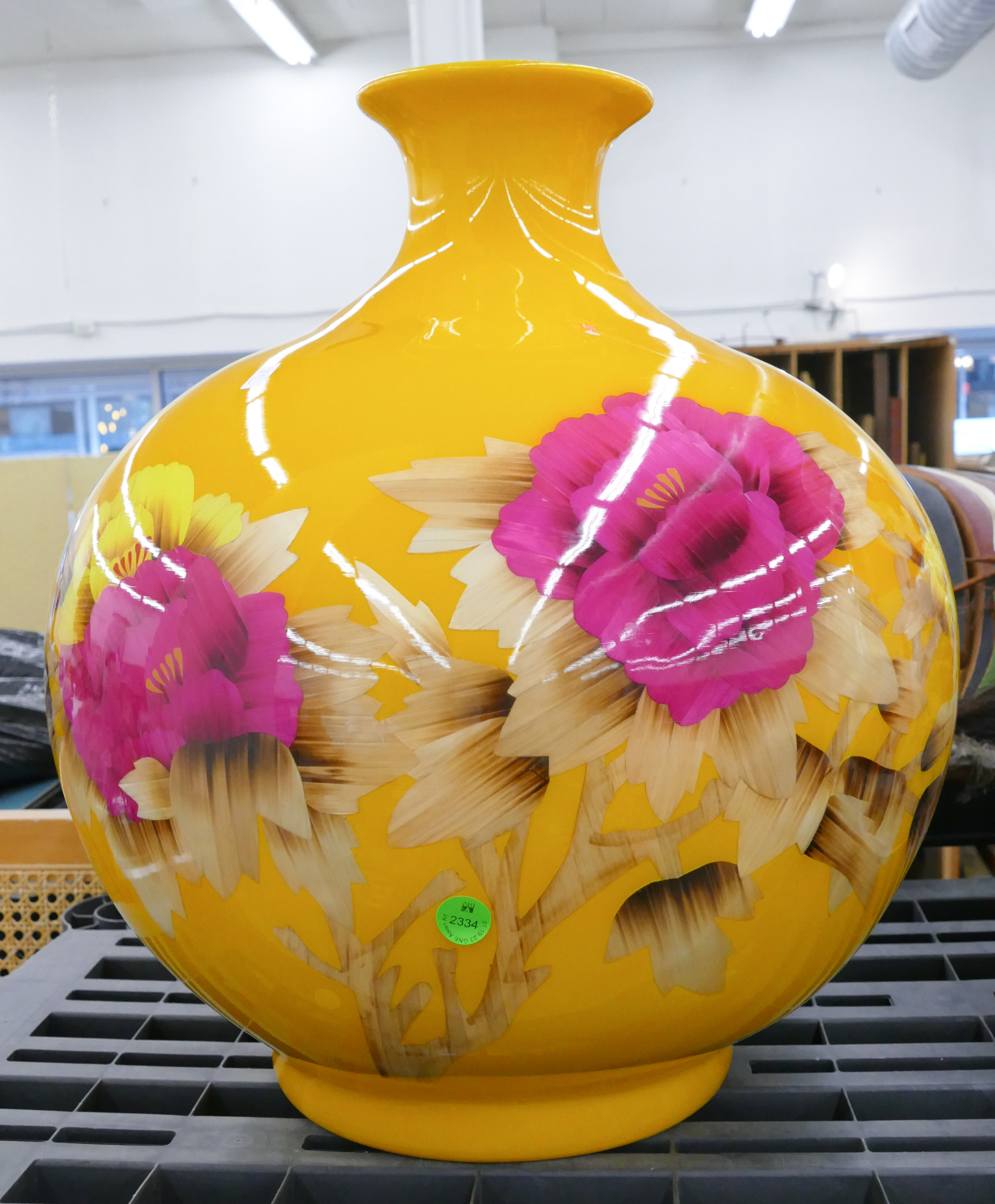 Chinese Yellow Floral Large Ball Vase