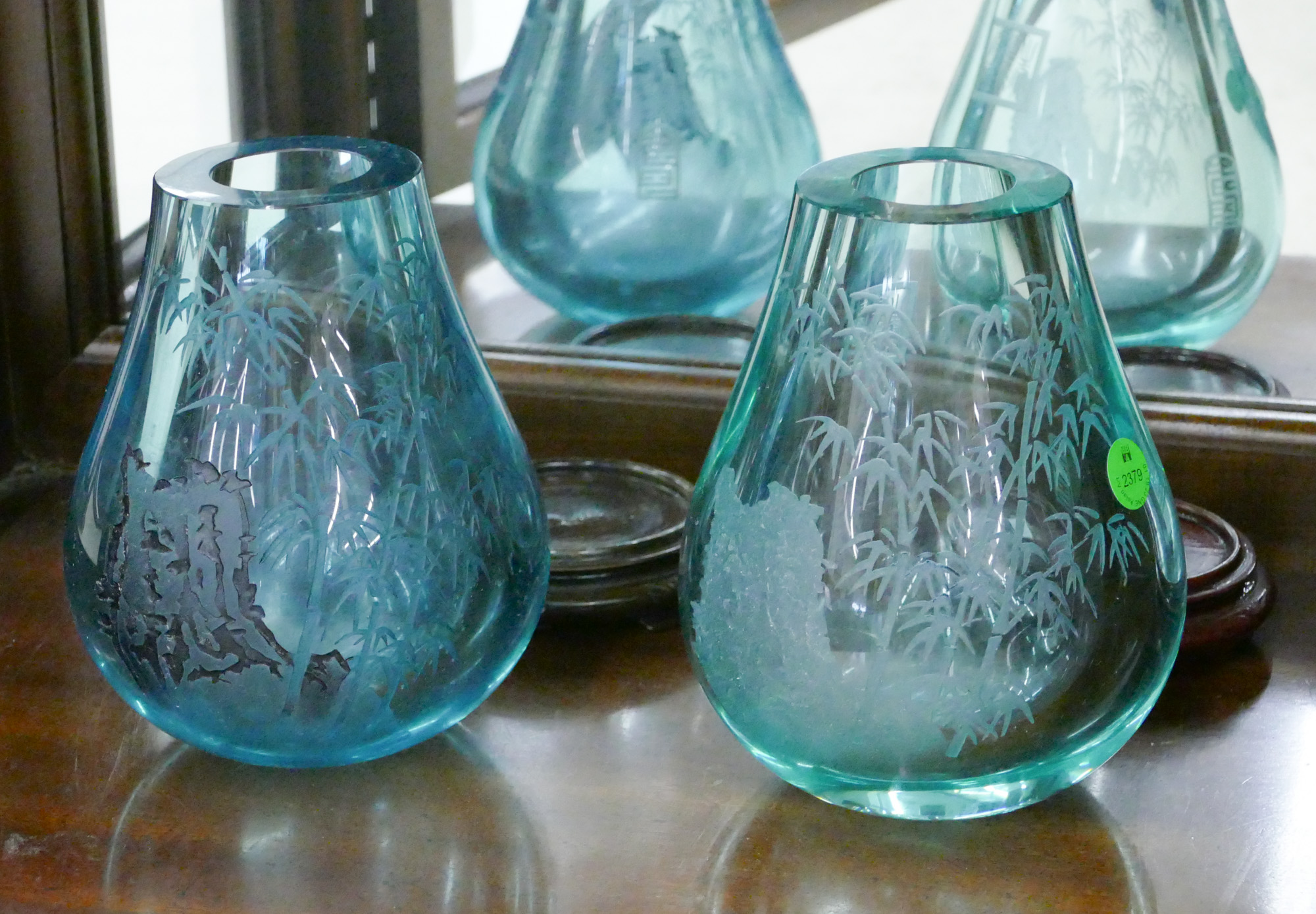 2pc Chinese Acid Etched Glass Paperweight 368884