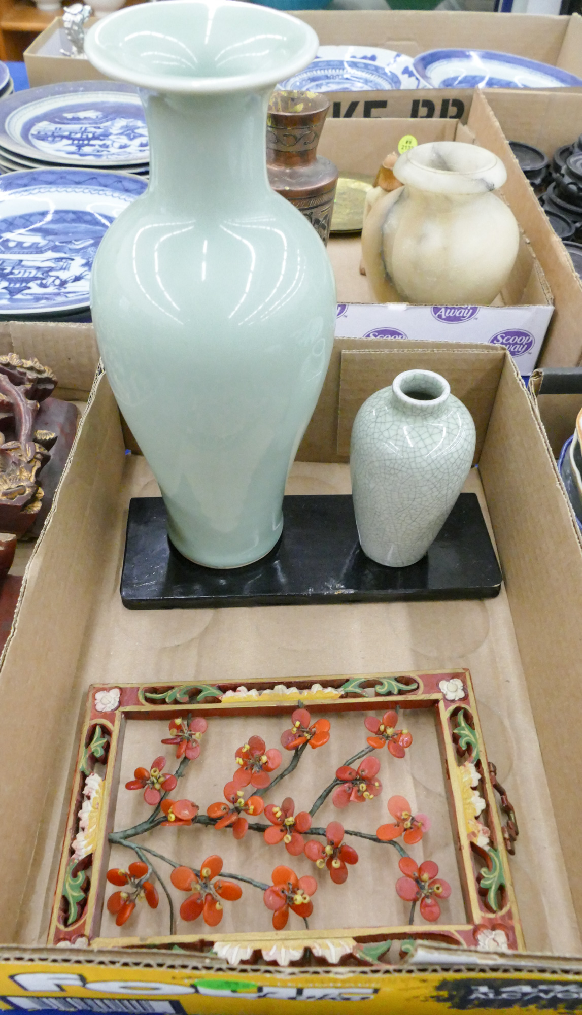 Box Asian Celadon Vases etc.