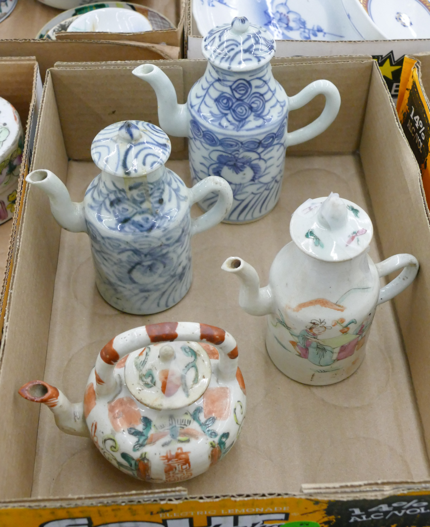 Box 4pc Old Chinese Porcelain Teapots