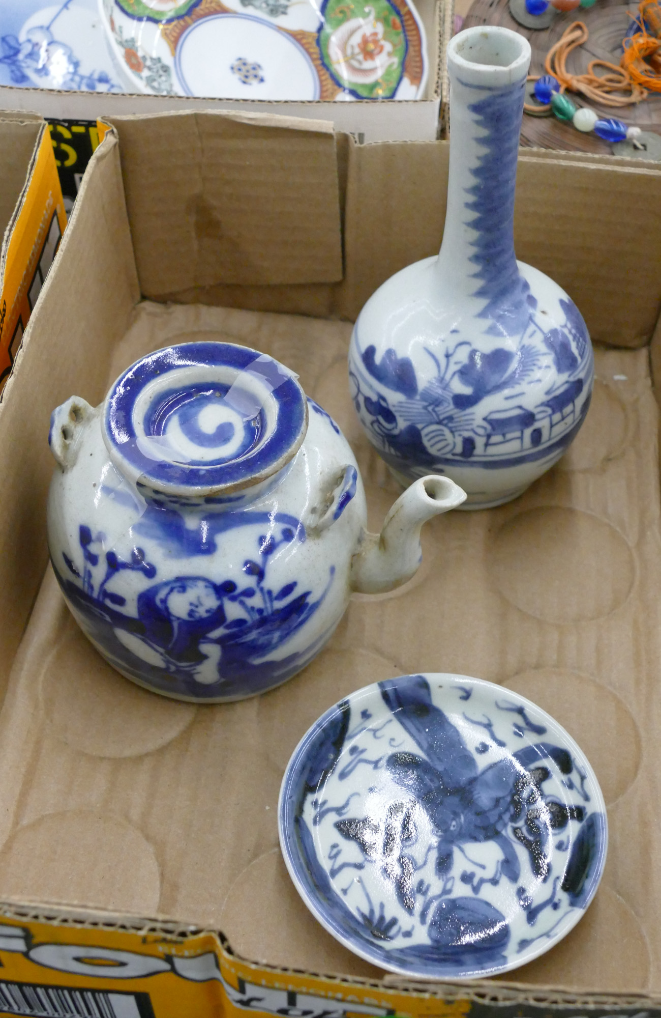 Box 3pc Antique Chinese B&W Porcelain