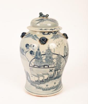 A blue and white ginger jar and cover,