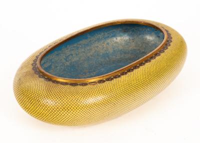 A Chinese yellow cloisonné oval