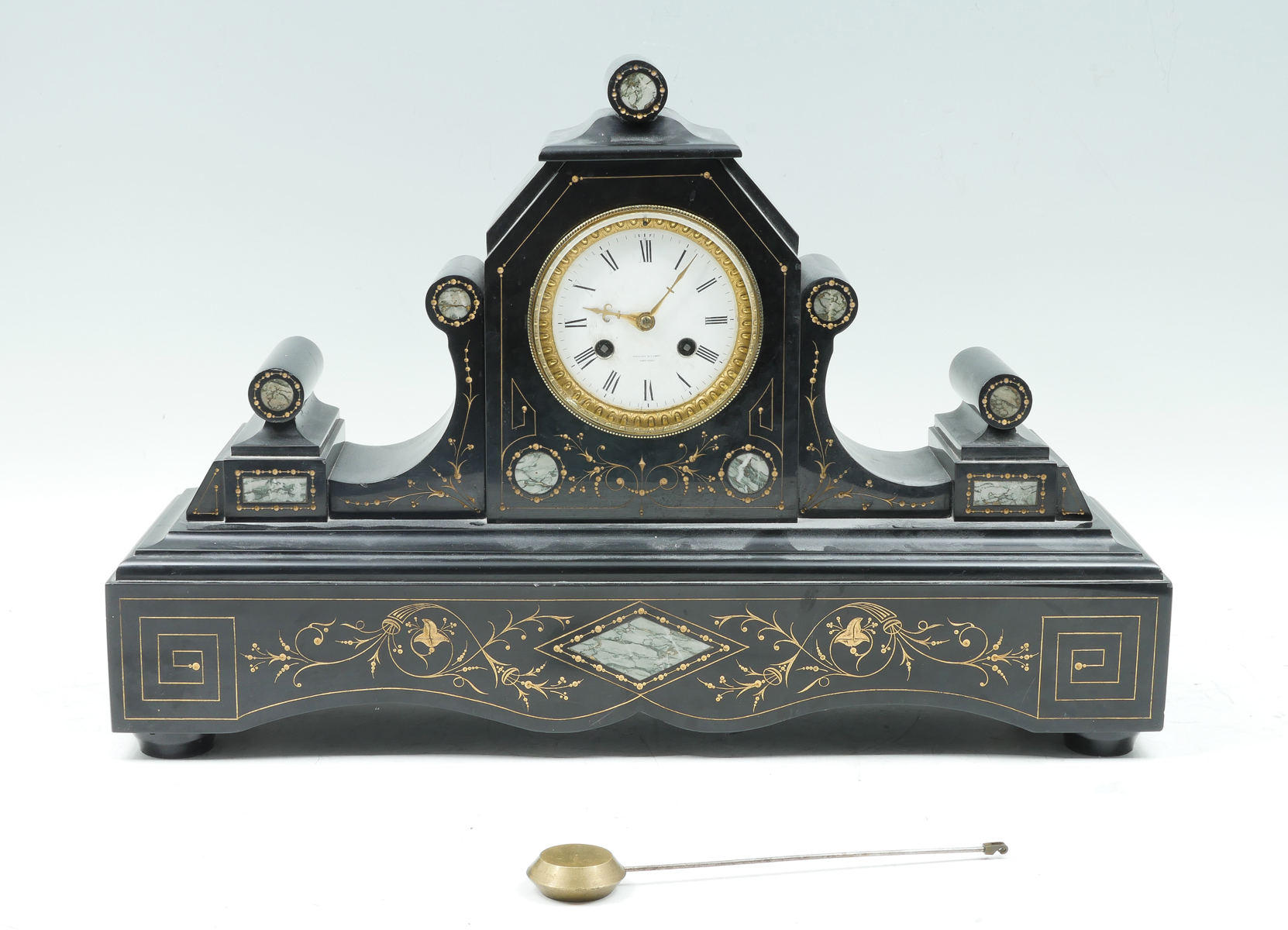 TIFFANY MANTLE CLOCK: Black marble mantle