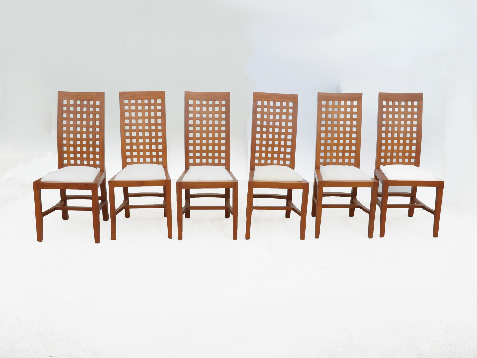 SET OF SIX RETICULATED TEAK DINING