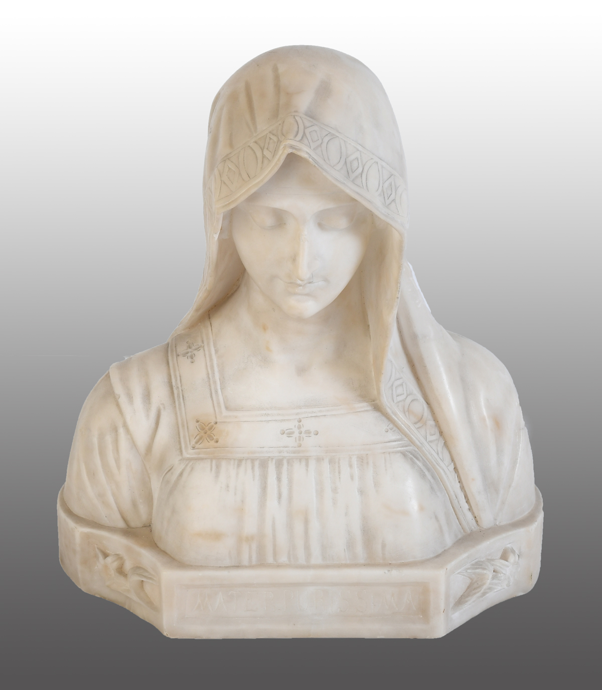 MARBLE BUST OF VIRGIN MOTHER BY A. CIPRIANI: