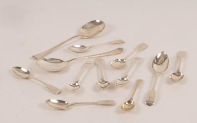 Various silver teaspoons and other spoons,