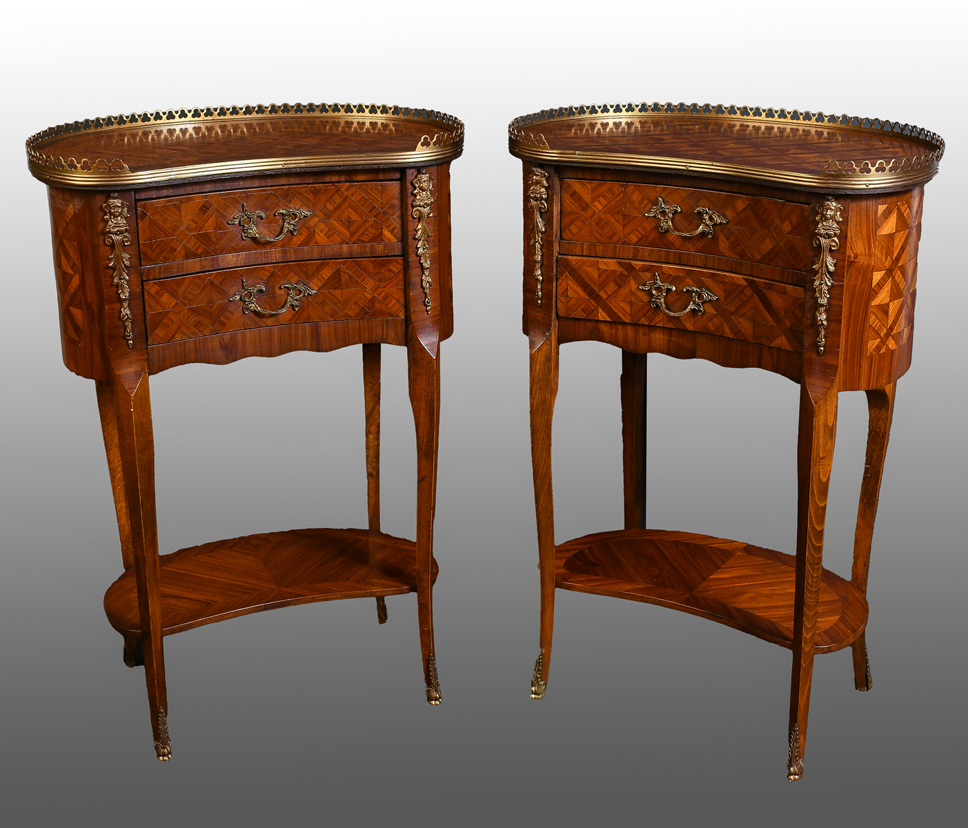 2 FRENCH PARQUETRY INLAID LAMP