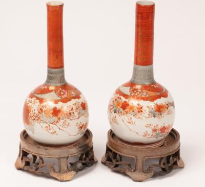 A pair of Japanese Kutani bottle vases