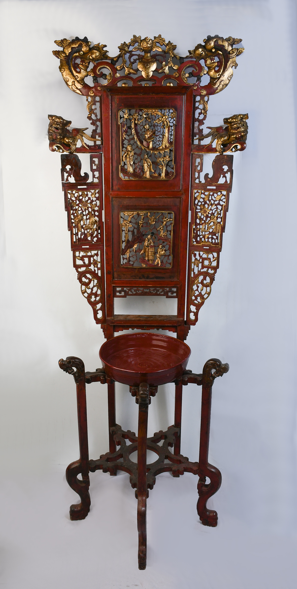 HEAVILY CARVED & LACQUERED CHINESE