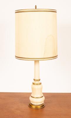 An opaque cream glass table lamp, of