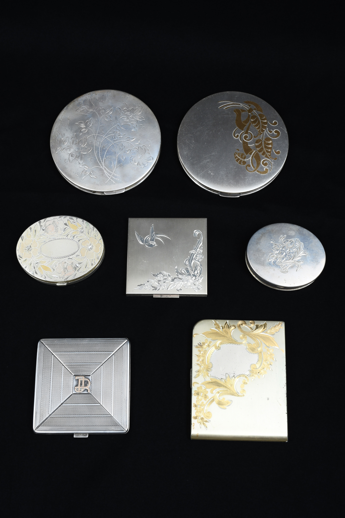 7 PC. STERLING SILVER COMPACTS: