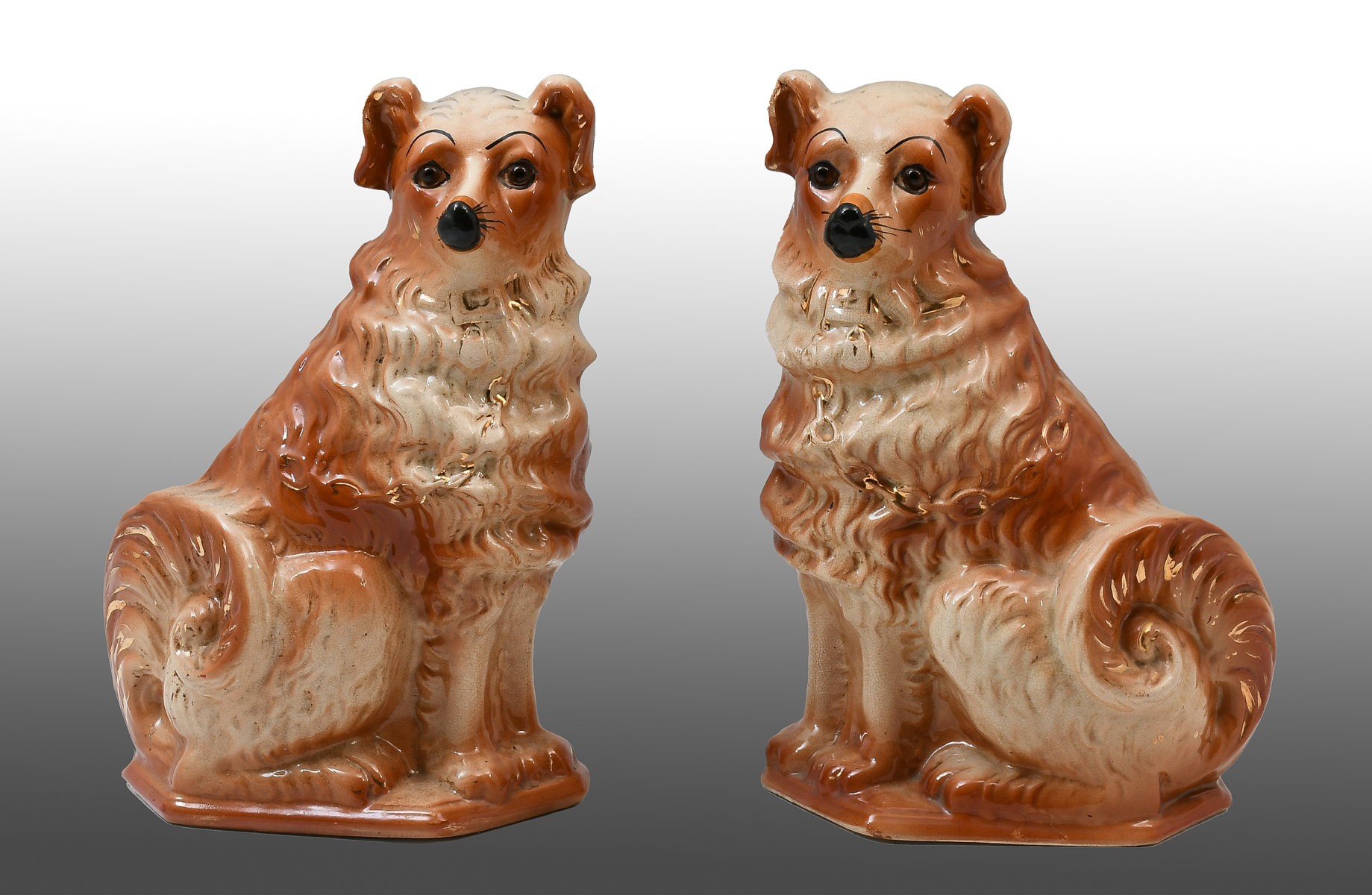 PAIR BROWN STAFFORSHIRE DOGS: 19th century