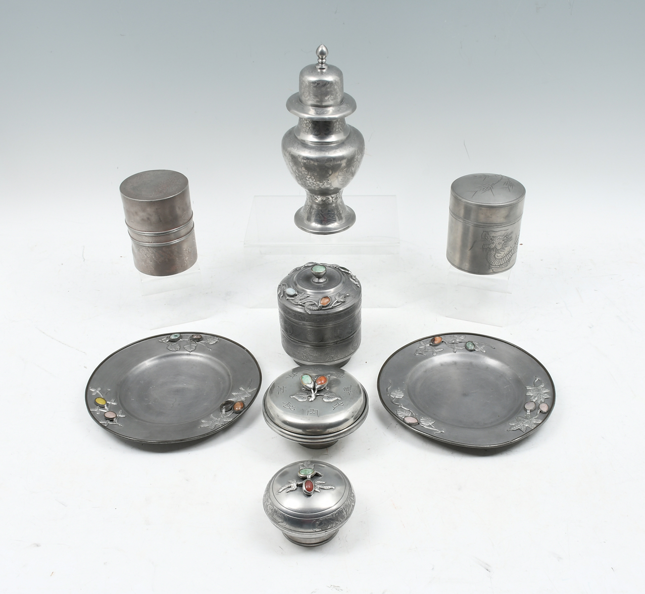 8 PC. CHINESE PEWTER COLLECTION: