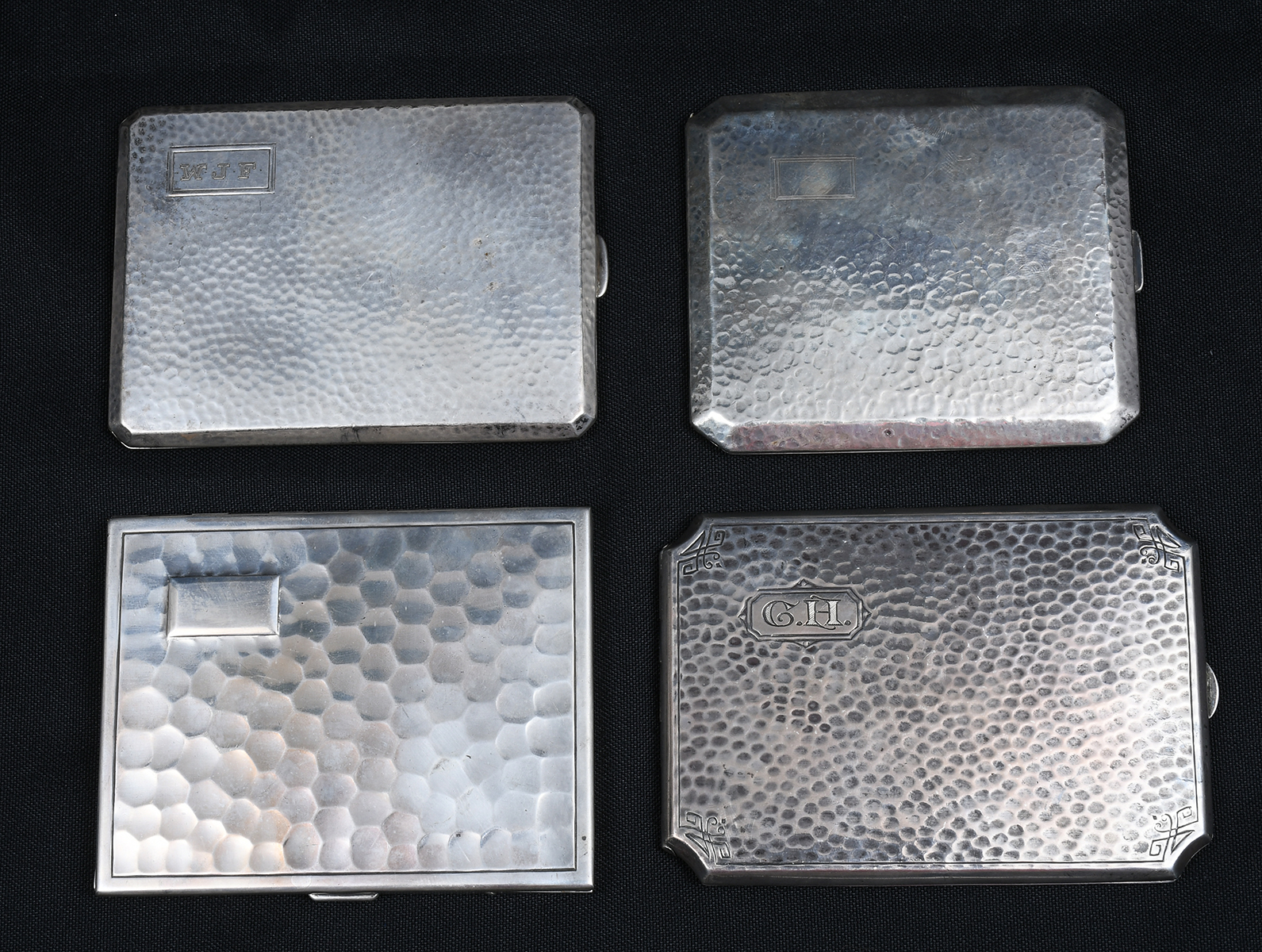 4 HAMMERED SILVER CIGARETTE CASES  36b51b