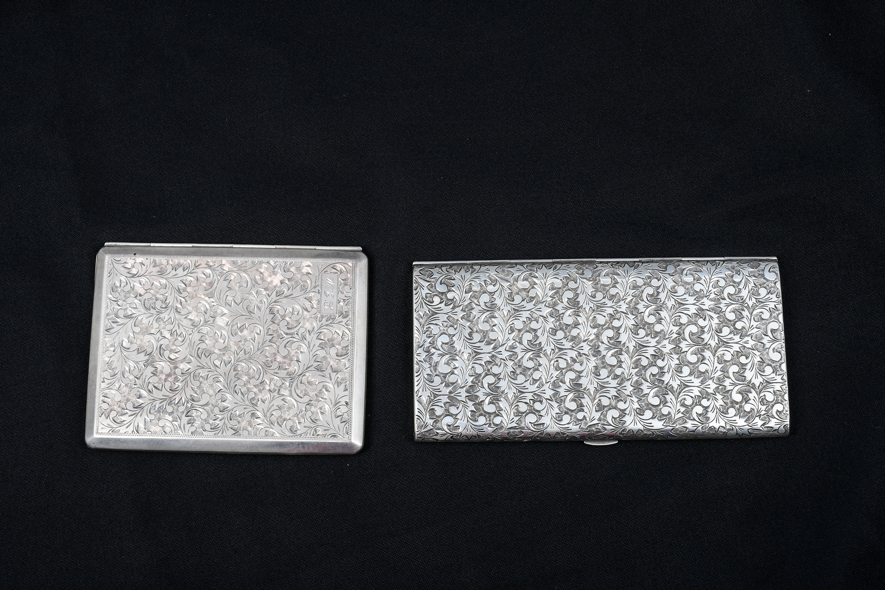 2 ENGRAVED SILVER CIGARETTE CASES: