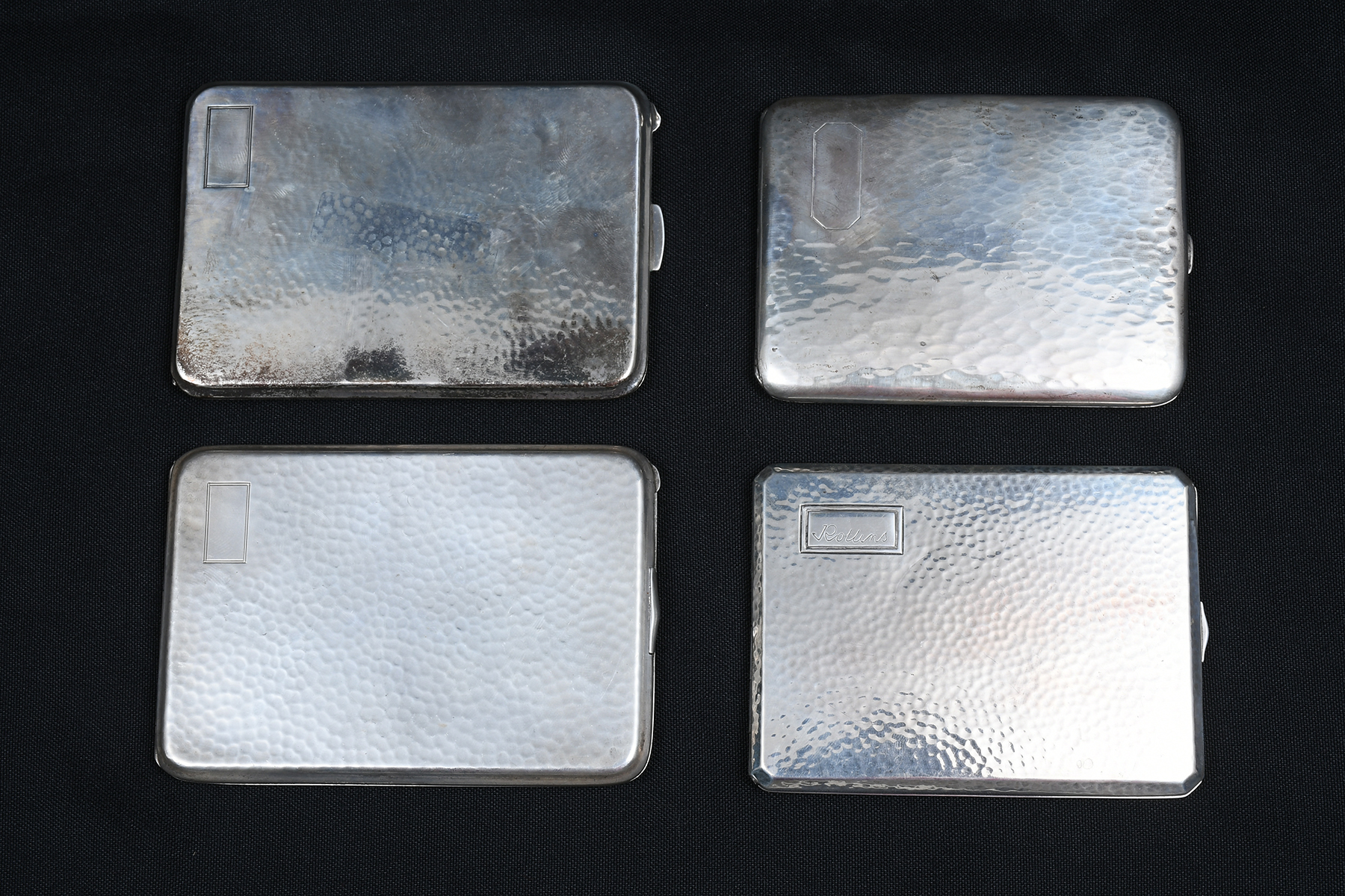 4 HAMMERED SILVER CIGARETTE CASES  36b51e