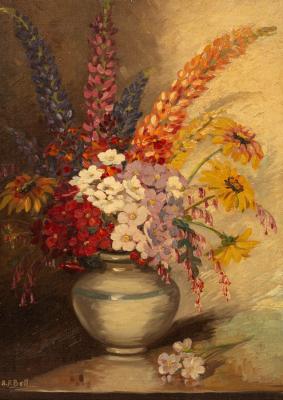 A D Bell Vase of Summer Flowers oil 36b567