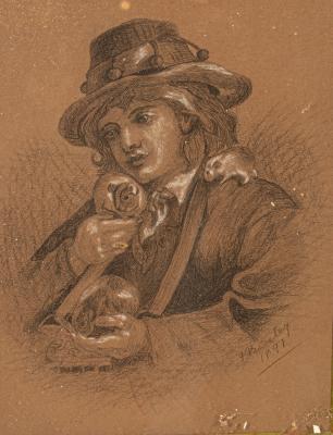 F Baseley/Young Girl with Guinea Pigs/charcoal