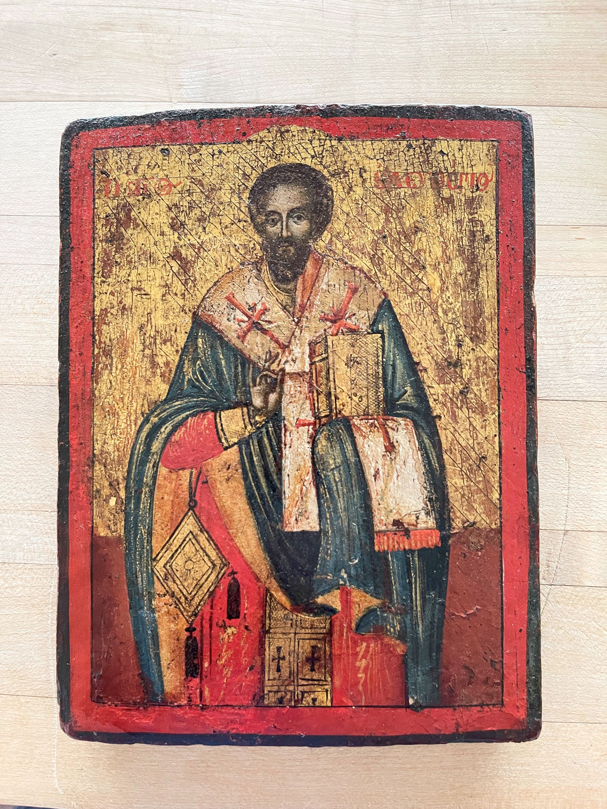 TWO EARLY PAINTED ICONS 1 Oil Wood  36b71e