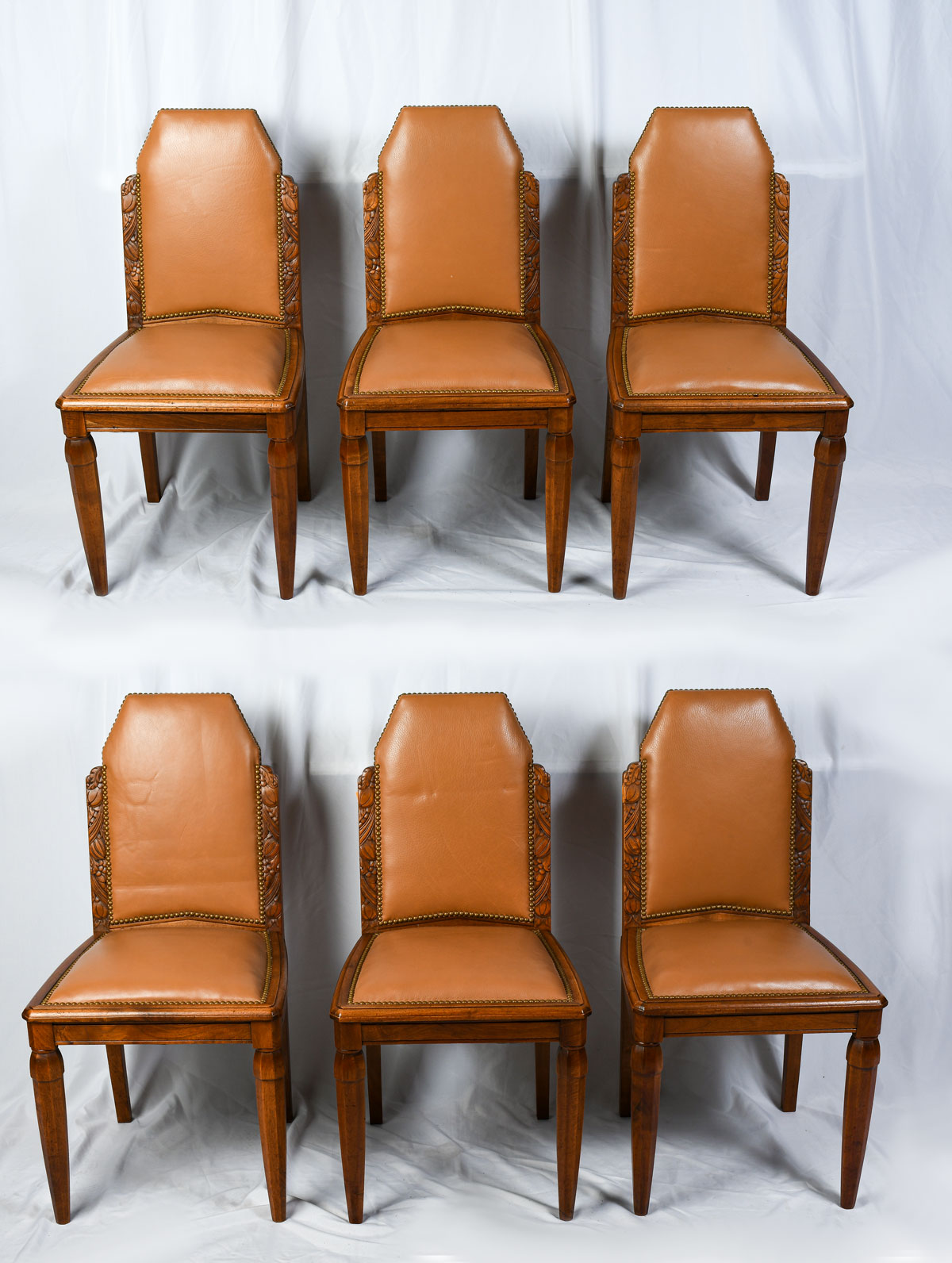 6 ART DECO DINING CHAIRS: Having tacked