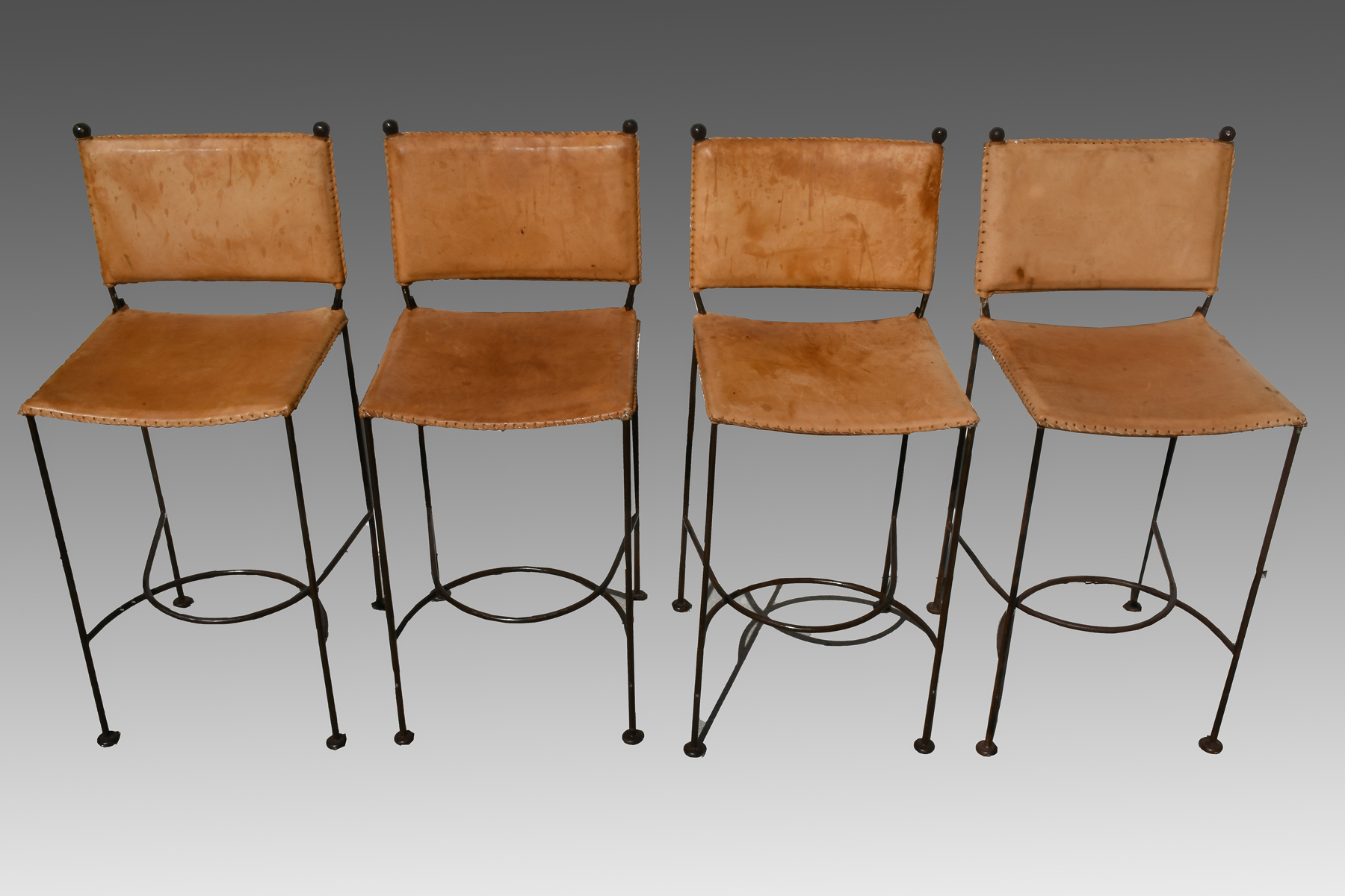 4 LEATHER IRON STOOLS 4 Wrought 36b767