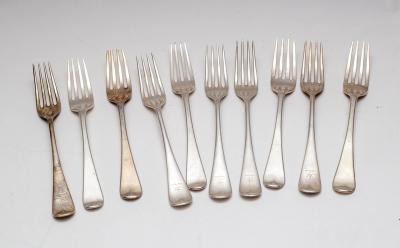 Set of five silver forks, William