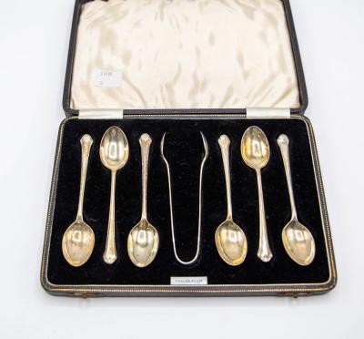 Six silver coffee spoons and matching 36b7ed
