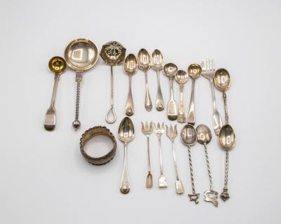 Various silver teaspoons, condiment