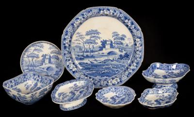 A group of Spode blue and white
