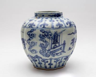 A Chinese blue and white ridged porcelain