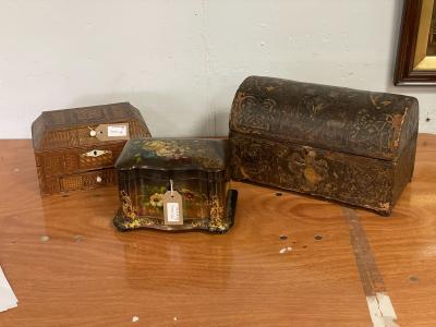 A Victorian papier-mâché tea caddy,