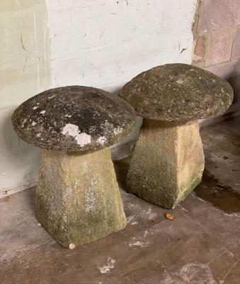 A pair of staddle stones, 74cm high,