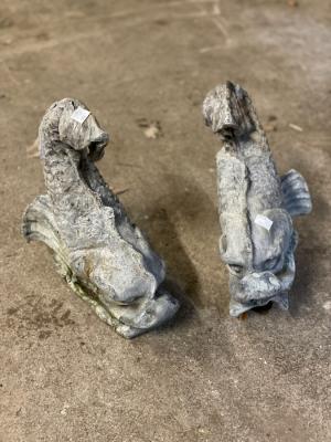 Two lead dolphins, 27cm wide