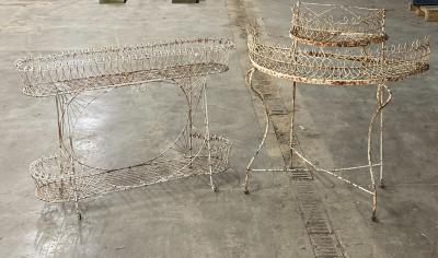 Two wirework plant stands, the