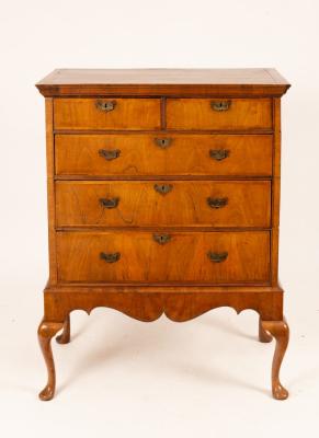 A walnut chest on stand, Queen Anne