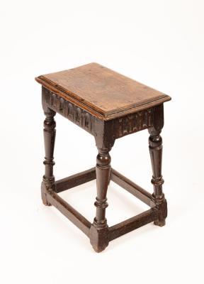 A Charles I oak jointed stool,