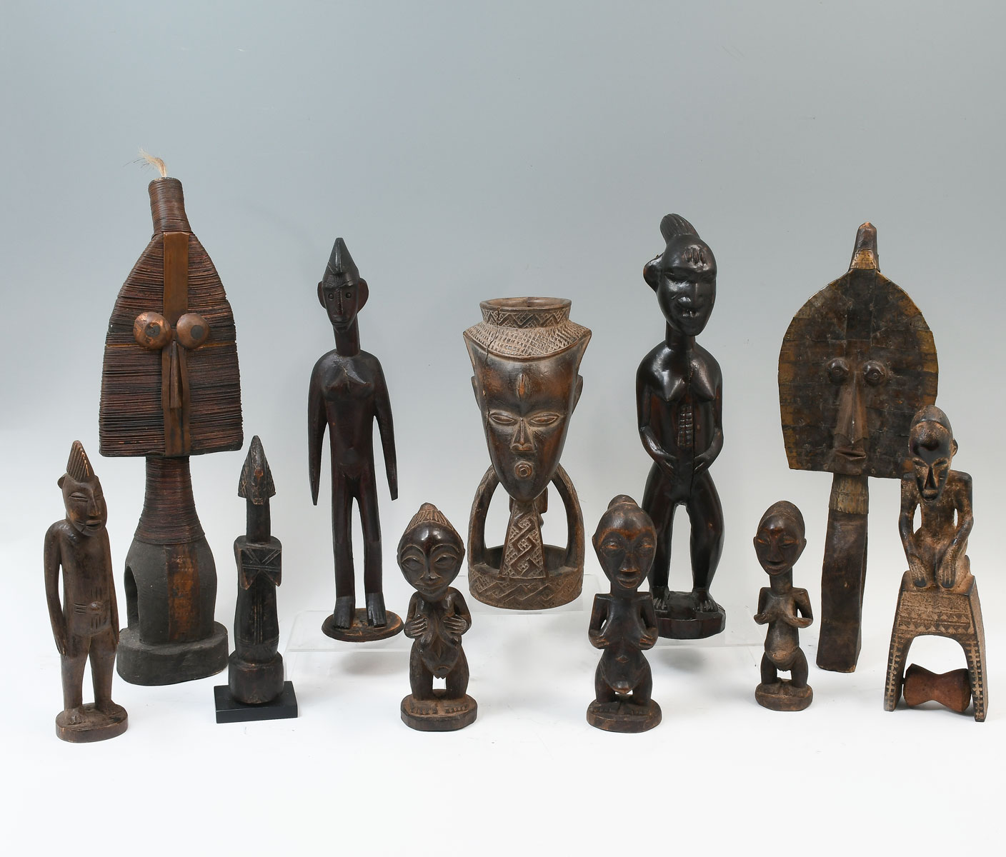 11 PC. VINTAGE CARVED AFRICAN ART COLLECTION: