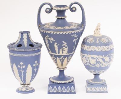 Three Jasperware vases, all late
