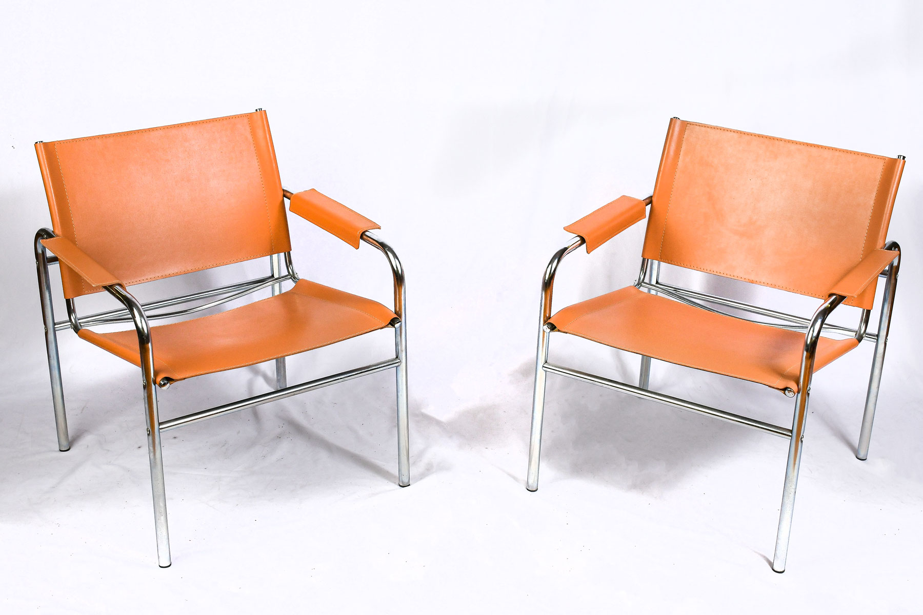 PAIR OF MID-CENTURY LEATHER & CHROME